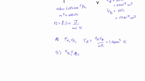 a-100-mathrmmol-sample-of-an-ideal-monatomic-gas-is-taken-through-the-cycle-shown-in-the-figure-the-process-a-rightarrow-b-is-a-reversible-isothermal-expansion-where-p_a60-atm-p_b20-mathrmatm-v_a200-m