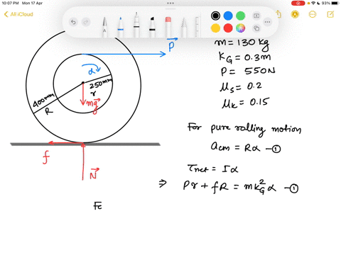 the-spool-has-a-mass-of-130-kg-and-a-radius-of-gyration-kg03m-figure-1-part-a-if-the-coefficients-of-static-and-kinetic-friction-at-a-are-02-and015respectivelydetermine-the-angular-accelerat-03178