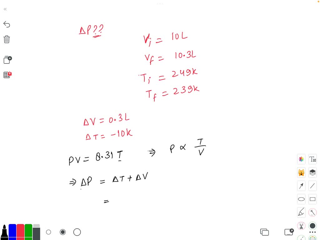 SOLVED: For a mole of an ideal gas, the pressure (P), volume (V), and ...