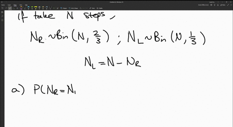 a-random-walker-takes-a-stroll-in-his-1-dimensional-world-with-probability-of-making-a-right-step-p-23-and-a-left-step-q-13-a-find-the-probability-of-having-nl-steps-to-the-right-after-n-num-95862