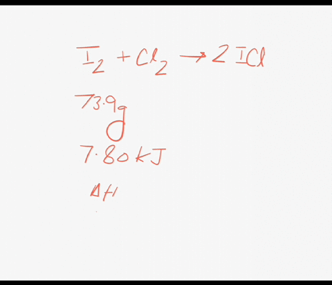 the-reaction-of-iodineg-with-chlorineg-to-form-iodine-chlorideg-proceeds-as-follows-i2g-cl2g-2iclg-when-739-grams-of-i2g-react-with-sufficient-cl2g-780-kj-of-energy-are-evolved-what-is-the-v-97578