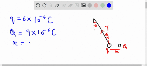 a-small-sphere-of-charge-6x10-6-c-is-suspended-by-a-string-of-negligible-mass-a-charge-of-90x10-6-c-is-placed-directly-to-the-right-of-the-sphere-and-022-m-away-from-it-the-string-is-deflect-16488