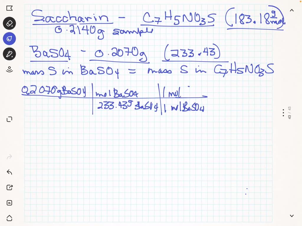 SOLVED Saccharin, an artificial sweetener, has the formula C7H5NO3S