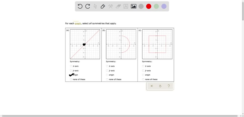 Solved For Each Graph Select All Symmetries That Apply Symmetry Symmetry Symmetry X Axis X 0578