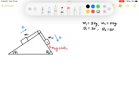 two-masses-on-a-frictionless-inclined-plane-are-connected-by-a-massless-rope-assume-the-pulley-is-massless-and-frictionless-let-m13kg-m22kg-130-and-260-b-find-the-tension-in-the-rope-c-find-40765
