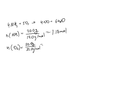 ammonia-reacts-with-oxygen-to-form-nitric-oxide-and-water-vapor-4nh3-5o2-4no-6h2o-when-200-g-nh3-and-500-g-o2-are-allowed-to-react-which-is-the-limiting-reagent-how-much-no-will-be-produced-as-a-resul