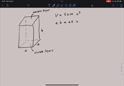 rectangular-cardboard-box-with-square-base-is-to-be-made-with-double-layers-on-the-base-and-top-for-reinforcement-the-box-is-to-have-a-volume-of-5200-cubic-inches-and-the-lengths-of-the-base-81092
