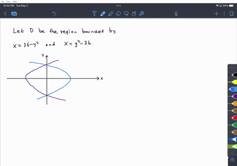 sketch-the-region-enclosed-by-the-curves-x-36-y2-and-x-y2-36-decide-whether-to-integrate-with-respect-to-x-or-y-then-find-the-area-of-the-region-area