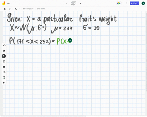 a-particular-fruits-weights-are-normally-distributed-with-a-mean-of-234-grams-and-a-standard-deviation-of-30-grams-if-you-pick-one-fruit-at-random-what-is-the-probability-that-it-will-weigh-between-17
