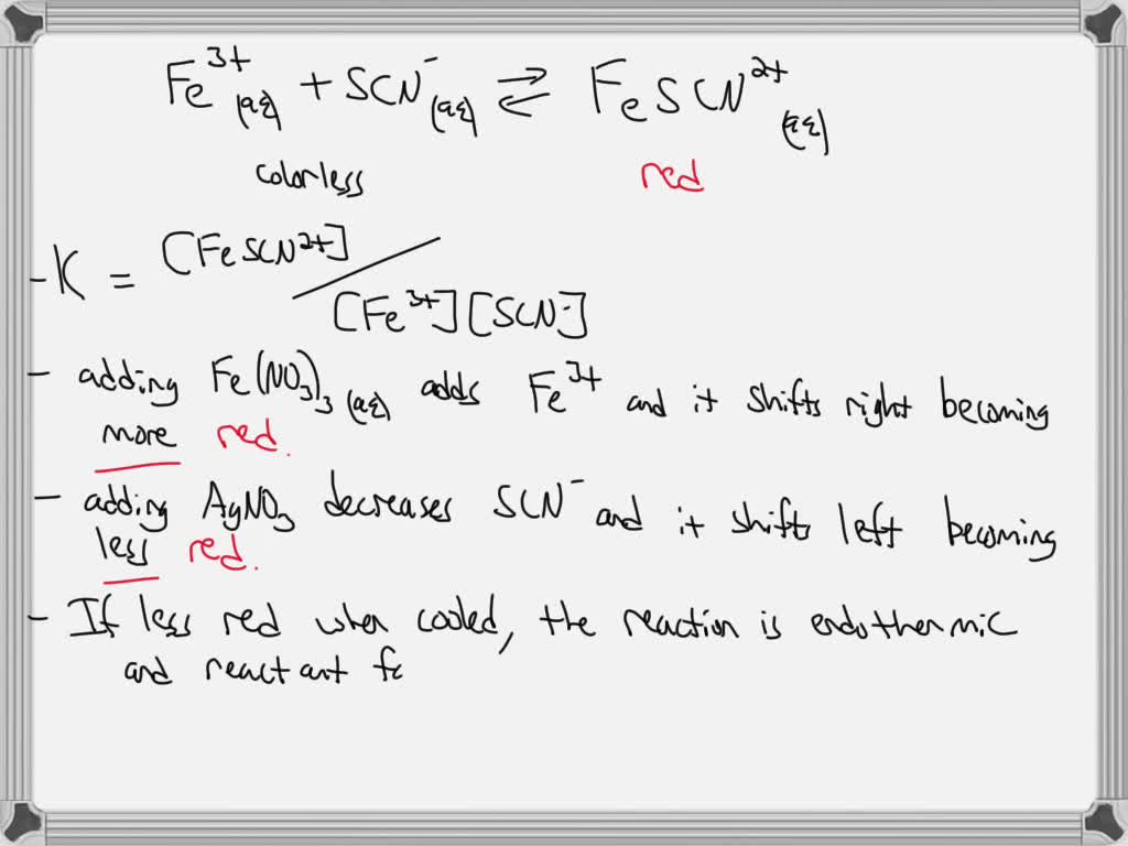 SOLVED The Formation of FeSCN2+ Consider the reaction to form iron