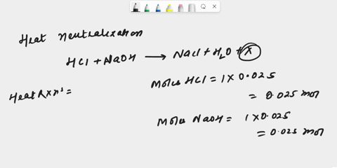 250-ml-of-100-m-hcl-at-235oc-react-with-250-ml-100-m-naoh-in-a-styrofoam-calorimeter-whose-calorimeter-constant-is-56-jc-the-final-temperature-is-285oc-assume-the-density-of-the-solution-pro-42356