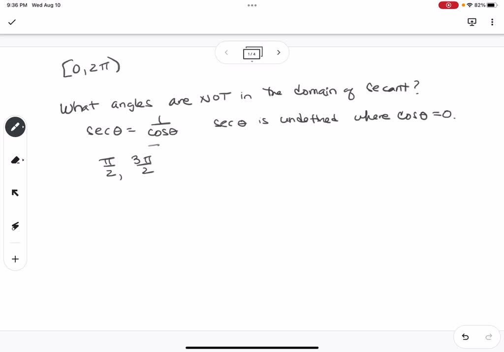 SOLVED: On the interval [0,2) determine which angles are not in the ...