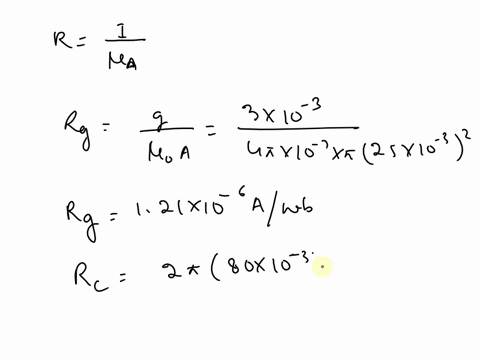 a-toroidal-iron-core-of-relative-permeability-3000-has-a-mean-radius-r-80-mm-and-a-circular-cross-section-with-radius-b-25-mm-an-air-gap-g-3-mm-exists-and-a-current-of-3-a-flows-in-a-500-tur-87331