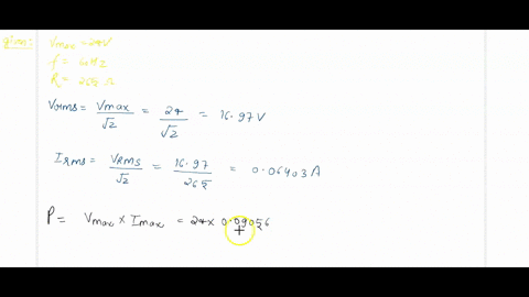 2-an-ac-generator-with-a-maximum-voltage-of-24-and-frequency-of-60-hz-is-connected-to-a-resistance-r-265-0-find-the-rms-voltage-across-the-rms-current-through-and-the-maximum-power-dissipate-39578