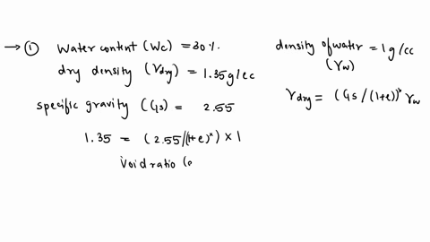1-a-soil-sample-has-a-water-content-of-30-dry-density-of135-gcc-and-a-particle-density-of-255-gcc-determine-the-voidratioporosityand-saturation-ratio-which-of-these-three-ratioswill-change-i-75666