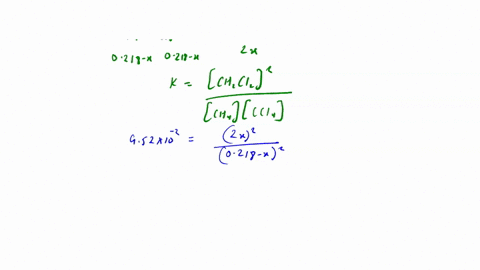 1-the-equilibrium-constant-kc-for-the-following-reaction-is-95210-2-at-350-k-ch4-g-ccl4-g-2-ch2cl2-g-calculate-the-equilibrium-concentrations-of-reactants-and-product-when-0218-moles-of-ch4-06917