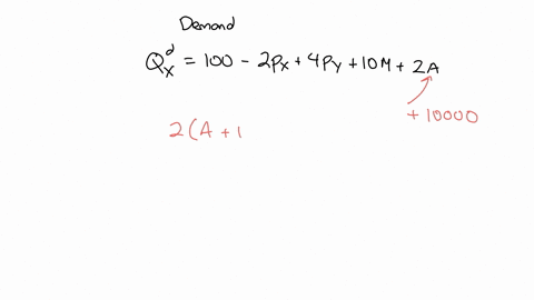 suppose-the-demand-for-x-is-given-by-qxd-100-2px-4py-10m-2a-where-px-represents-the-price-of-good-x-py-is-the-price-of-good-y-m-is-income-and-a-is-the-amount-of-advertising-on-good-x-if-adve-87727