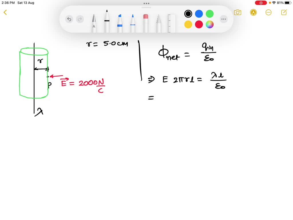 | The electric field 5.0 cm from a very long charged wire is (2000 N/C ...