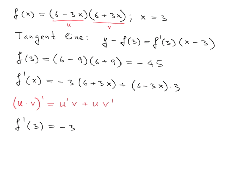 point-use-the-product-rule-to-find-an-equation-for-the-tangent-line-to-y-fx-at-the-indicated-point-solve-your-equation-for-y-f-6-3x6-3x-at-3-tangent-line-is-y-fx-3x-36-6x6at-x-0-tangent-line-73944
