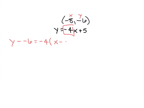 use-the-given-conditions-to-write-an-equation-for-the-line-in-point-slope-form-and-in-slope-intercept-form-passing-through-86-and-parallel-to-the-line-whose-equation-is-y4x5-73914