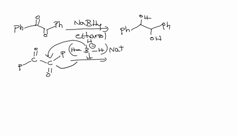 please-draw-the-overall-reaction-of-benzoin-and-sodium-borohydride-in-ethanol-solution-to-give-possible-hydrobenzoin-products-please-draw-and-arrow-pushing-mechanism-of-reduction-of-benzoin-61834