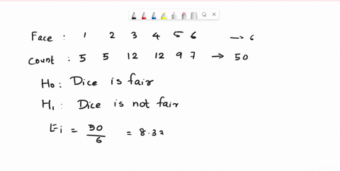 a-six-sided-die-is-thrown-50-times-the-numbers-of-occurrences-of-each-face-are-shown-below-face-1-2-4-5-6-count-5-5-12-12-9-7-can-you-conclude-that-the-die-is-not-fair-determine-the-type-of-65916