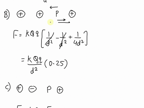 three-linear-electric-charges-electric-force127-given-below-are-arrangements-of-three-fixed-electric-charges-in-each-figure-point-labeled-is-also-identified-all-of-the-charges-are-the-same-s-71677