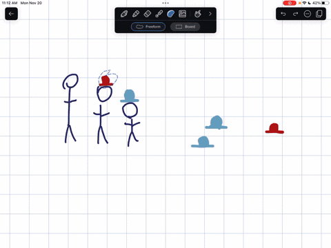 three-people-are-lined-up-behind-each-other-from-shortest-to-tallestthey-are-shown-five-hats-three-blues-and-two-red-the-people-areblindfolded-and-were-placed-on-their-heads-the-two-extra-ha-25634