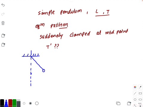a-simple-pendulum-has-length-l-and-period-t-as-it-passes-through-its-equilibrium-position-the-string-is-suddenly-clamped-at-its-mid-point-the-period-then-becomes-40165