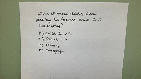 which-of-these-debts-could-possibly-be-forgiven-under-chapter-7-bankruptcy-achild-support-ba-student-loan-calimony-da-mortgage-44839