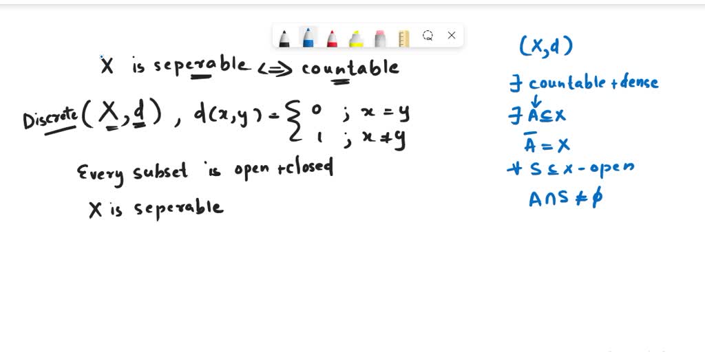 SOLVED: Prove: A discrete metric space X is separable if and only if X ...