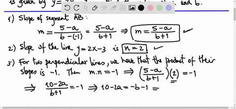 two-points-a-and-b-are-given-by-a-1-and-bb5_-the-equation-of-the-perpendicular-bisector-of-ab-is-given-by-y-2-3-find-thc-valucs-of-a-and-b-0-3-and-b-3-and-b-3-a-and-b-and-b-3-answer-saved-39788