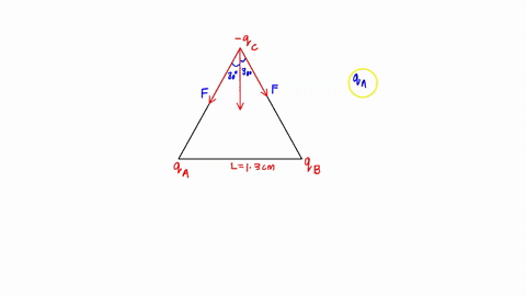 the-drawing-shows-an-equilateral-triangle-each-side-of-which-has-a-length-of-130-cm-point-charges-are-fixed-to-each-corner-as-shown-the-400-c-charge-experiences-a-net-force-due-to-the-charge-29119
