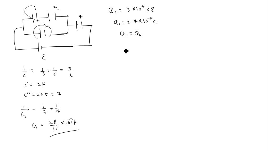 SOLVED: The four capacitors shown are C₁ = 47F, C₂ = 28F, C₃ = 22F, and ...