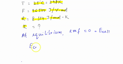 what-is-the-equilibrium-constant-k-at-25c-for-an-electrochemical-cell-when-e-00130-v-and-n-2f-96500-jvmol-r-8314-jmolk-95855