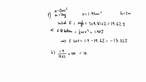 b-efficiency-1-a-100-kg-pendulum-bob-is-released-from-a-height-of-200-m-its-speed-at-the-bottom-of-its-swing-is-195-ms-on-the-first-pass-2-marks-a-how-much-energy-is-lost-due-to-friction-on-the-way-to