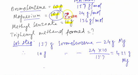 calculate-the-thcoretical-yield-of-the-product-formed-when-exactly-00-grams-bromobenzene-and-100-grams-of-magnesium-are-used-t0-generate-the-grignard-reagent-which-in-turn-then-reacted-with-50621