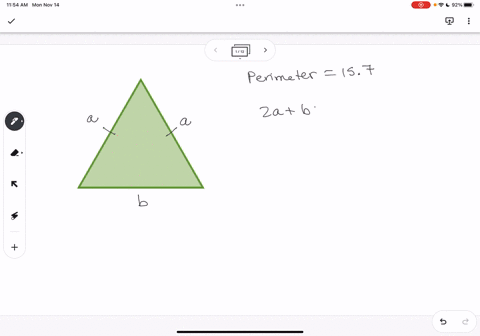 this-isosceles-triangle-has-two-sides-of-equal-length-that-are-longer-than-the-length-of-the-base-b-the-perimeter-of-the-triangle-is-157-centimeters-the-equation-2a-b-157-models-this-informa-40998