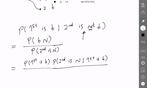 an-urn-contains-3-green-1-red-and-2-blue-balls-two-balls-are-taken-from-the-urn-one-after-the-other-and-without-replacement-find-the-conditional-probability-that-the-first-ball-selected-was-34986