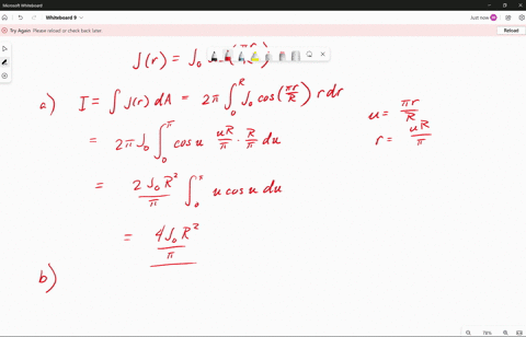 10-a-long-cylindrical-wire-carries-a-non-uniform-current-density-jr-jo-cos-t-where-r-is-the-distance-to-the-wire-axis-and-r-is-the-radius-of-the-wire-determine-the-total-current-carried-by-t-78445