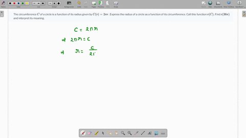 the-circumference-c-of-a-circle-is-a-function-of-its-radius-given-by-cr2-pi-r-express-the-radius-of-a-circle-as-a-function-of-its-circumference-call-this-function-rc-find-r36-pi-and-interpret-its-me-5