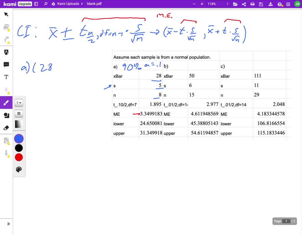 Confidence Interval Answer Example SOLVED: Find a confidence interval for μ assuming that each sample is ...