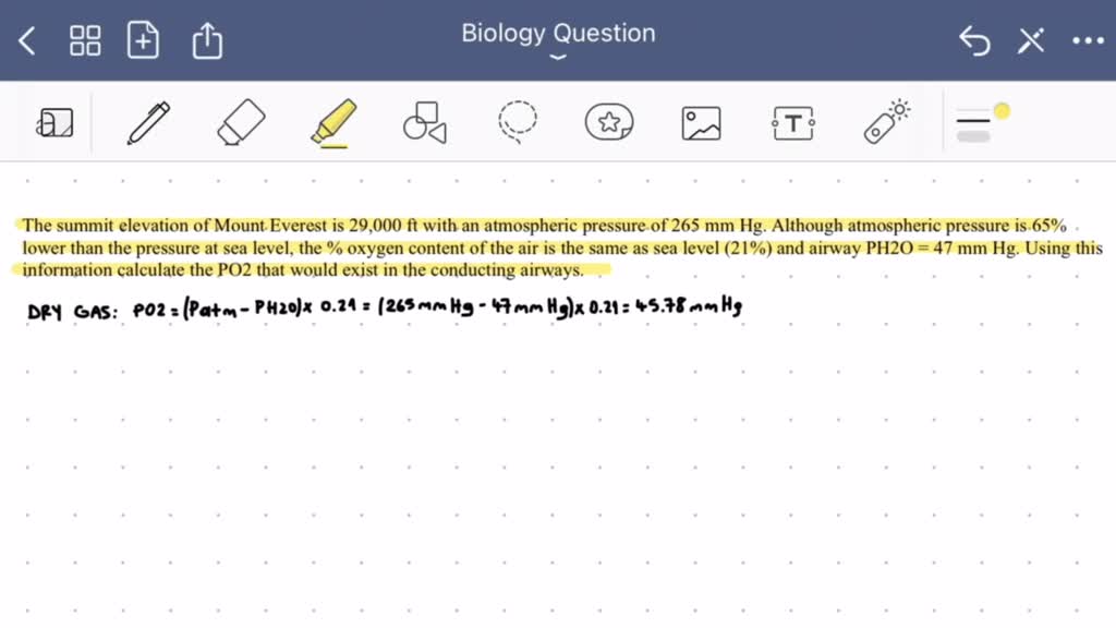 SOLVED The summit elevation of Mount Everest is 29,000 ft with an atmospheric pressure of 265
