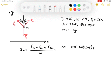 an-object-is-acted-on-by-three-forces-f1-fz-and-f3-these-are-the-only-forces-acting-on-the-object-find-the-magnitude-of-the-acceleration-of-the-object-f2-f3-these-are-the-values-represented-86014