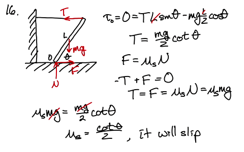 a-uniform-beam-of-length-l-23-m-and-mass-m-44-kg-has-its-lower-end-fixed-to-pivot-at-a-point-p-on-the-floor-making-an-angle-11-as-shown-in-the-diagram-a-horizontal-cable-is-attached-at-its-u-37458