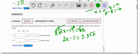 solve-the-equation-by-extracting-the-square-roots-list-both-the-exact-solution-and-its-approximation-rounded-to-two-decima-places-x-22-64-smaller-value-larger-value-need-help-fe-submit-answe-76684