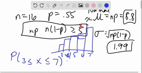 n16-p055-write-the-binomial-probability-and-the-normal-probability-for-the-shaded-region-of-the-graph-find-the-value-of-each-probability-and-compare-the-results-write-the-binomial-probabilit-13894