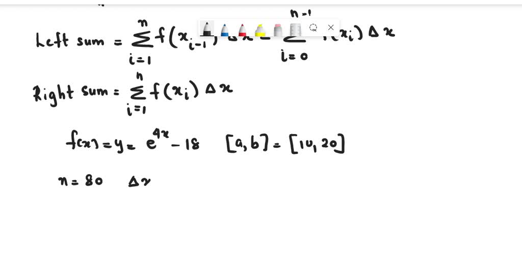 Solved use the left and right riemann sums with 80 rectangles to
