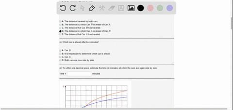 point-two-cars-b-start-side-by-side-accelerate-irom-rest-the-figure-shows-the-graphs-their-locity-functions-which-car-ahead-aiter-one-minute-a-itis-impossible-determine-which-car-is-ahead_-c-94165