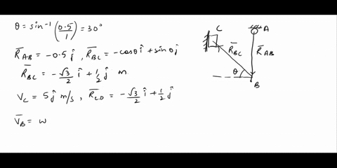 exercise850-the-figure-shows-a-mechanism-comprising-two-members-ab-and-bdcollar-c-is-fastened-to-the-mid-point-of-member-bdif-collar-c-moves-freely-along-the-rod-with-a-constant-velocityc5ms-99455